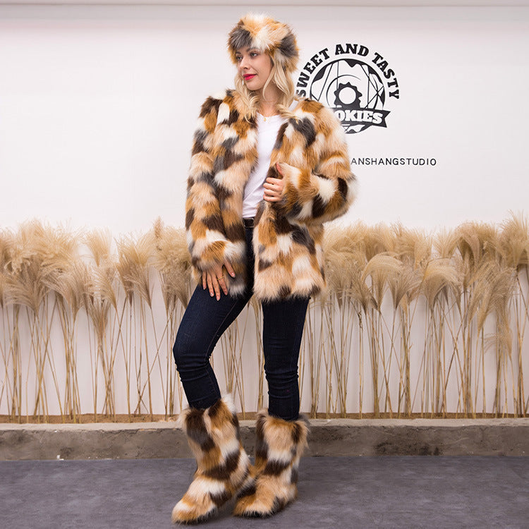 Cappotto di pelliccia in tre pezzi per stivali da neve da donna