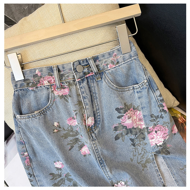 Large Design Split Denim Skirt