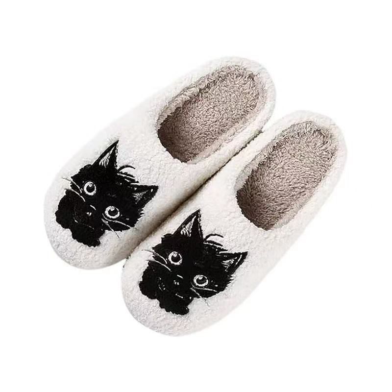 Black Beard Cat Couple Men And Women Autumn And Winter Home Plush Cotton Slippers