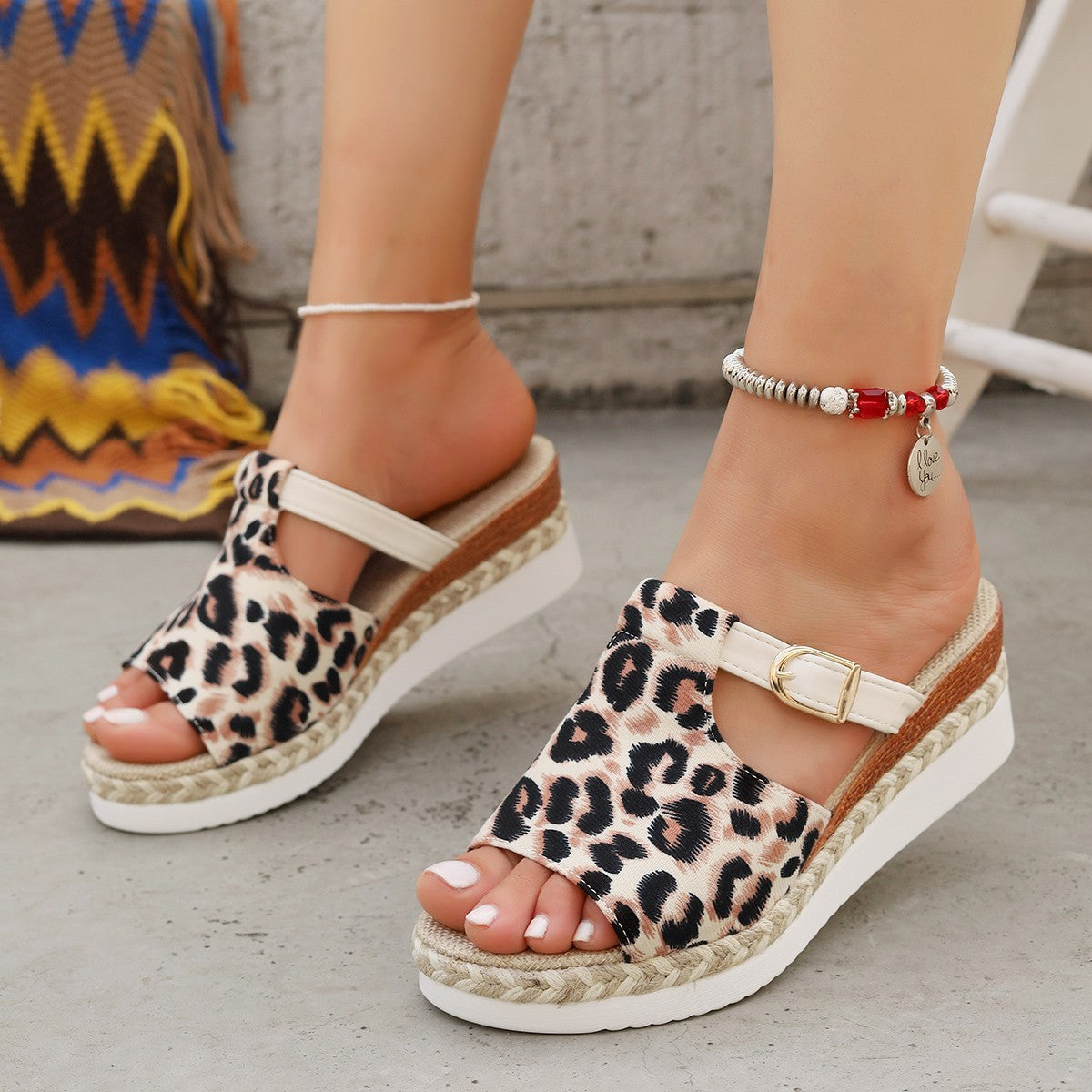 Spring New Wedge Platform Leopard Print Sandals