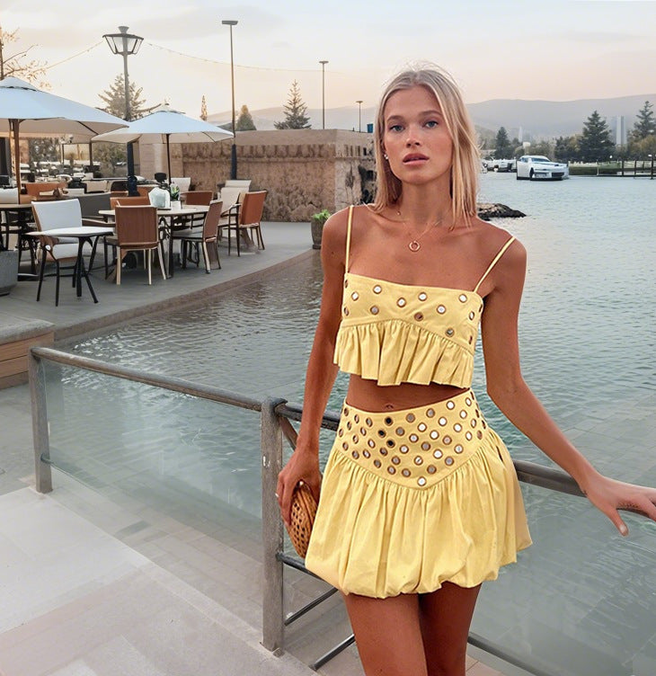 Women's New Pleated Hem Slip Dress Suit