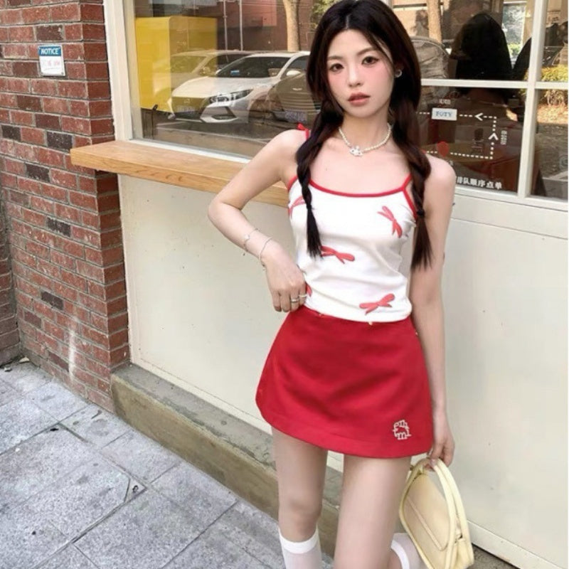 Slim Fit Hot Girl Hip Skirt New Pure Desire Cute Red A- Line Skirt Women
