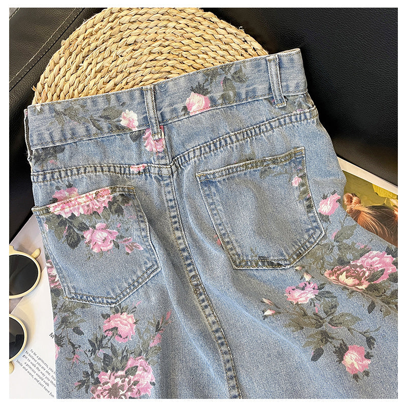 Large Design Split Denim Skirt