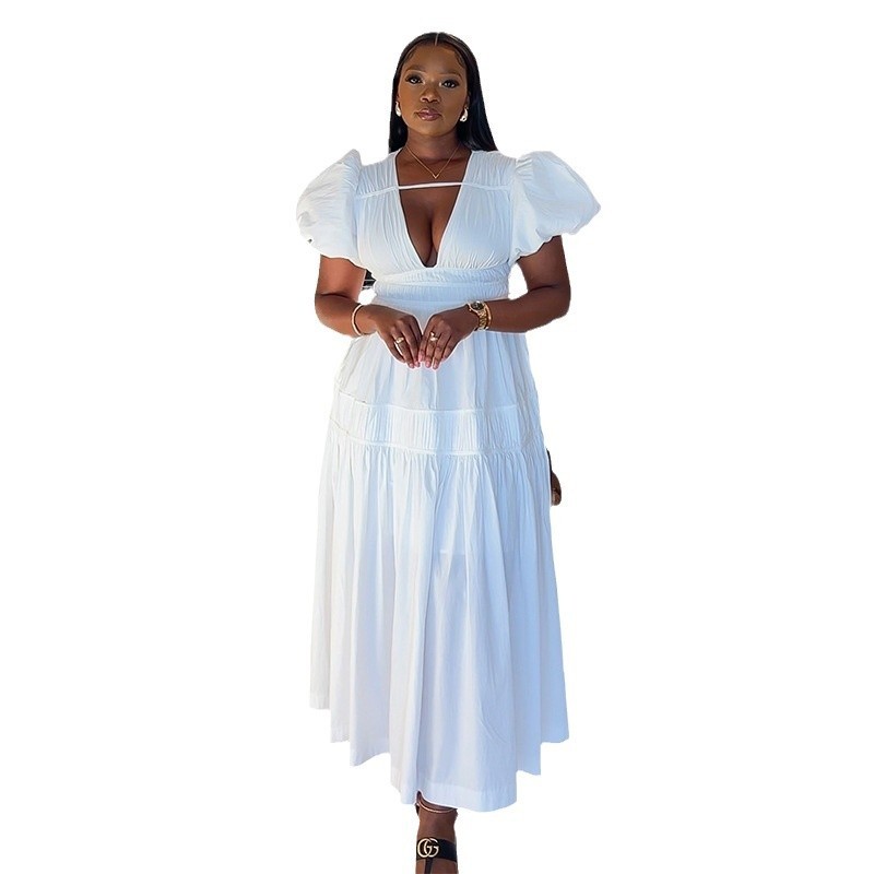 Fitted Waist Pleated Mid-length Dress