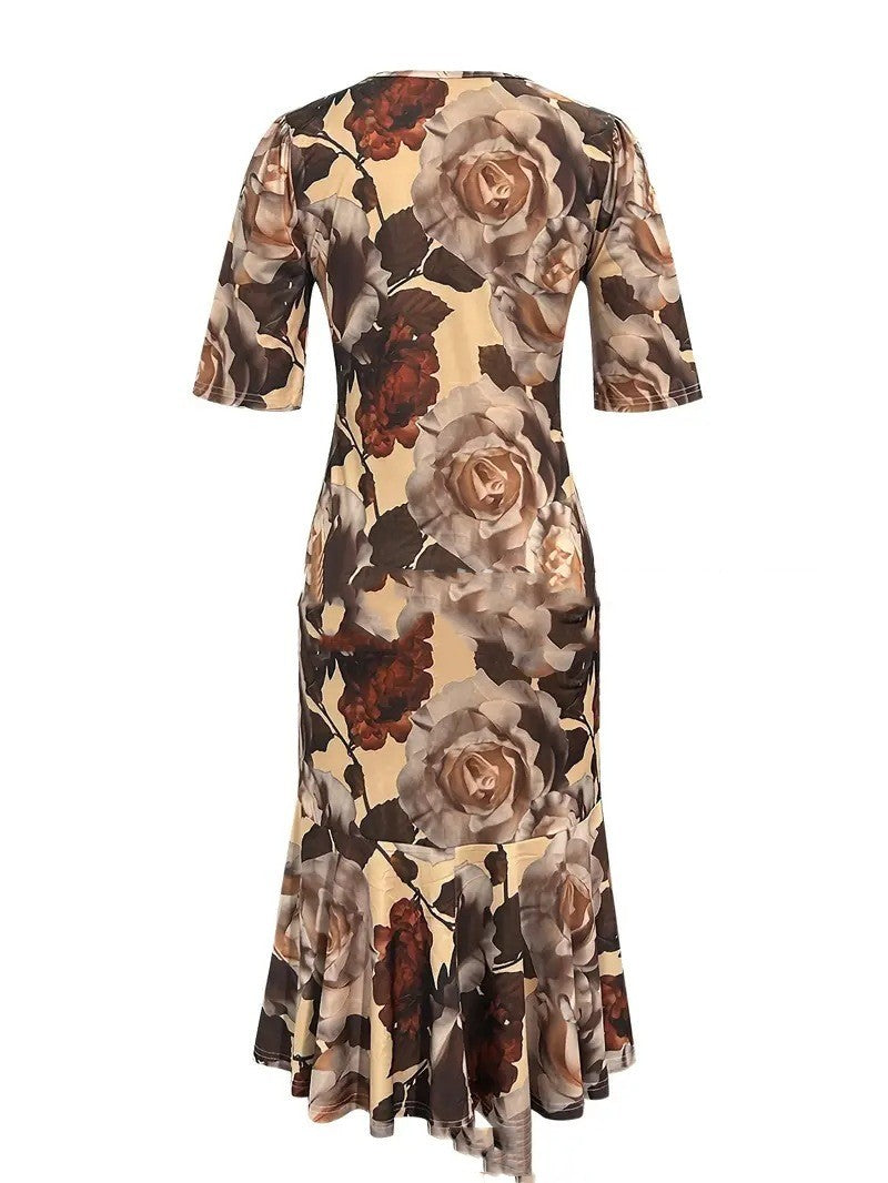 Waist Pleated Summer Knitted Round Neck Midi Dress