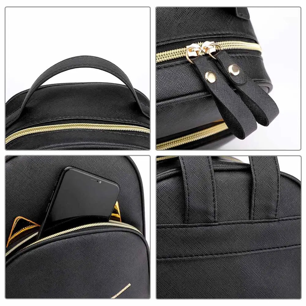 Fashion Women Backpacks Soft PU Leather Teenagers School Bag Ladies Cartoon Cat Square Backpack Female Multi-Pockets Travel Bags