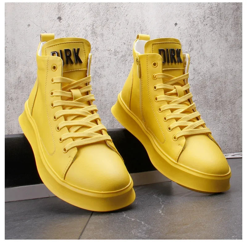 Autumn New Men Leather Casual Shoes High Tops Flats Skate Platform Shoes Young Man Street Trend Lace-up Sneaker