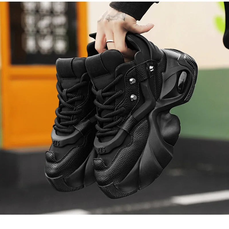 BKQU Brand Spring/Summer 2024 New Trend Thick Soles Dad Shoes Tire Shape Sole Trend Rivet Shoes Punk 5 Cm