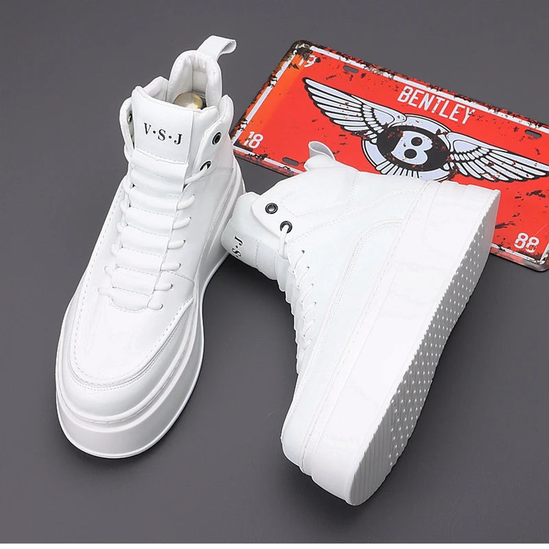 High Tops Luxury Designer Men's New Lace Up Platform Height Increasing Shoes Male Sports Comfortable Walking Sneakers