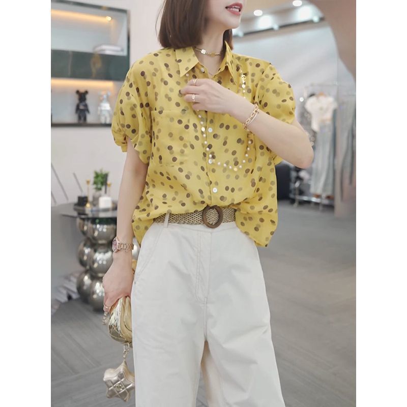 Chiffon Shirt Women's Short Sleeve Summer Stylish Loose Plus Size
