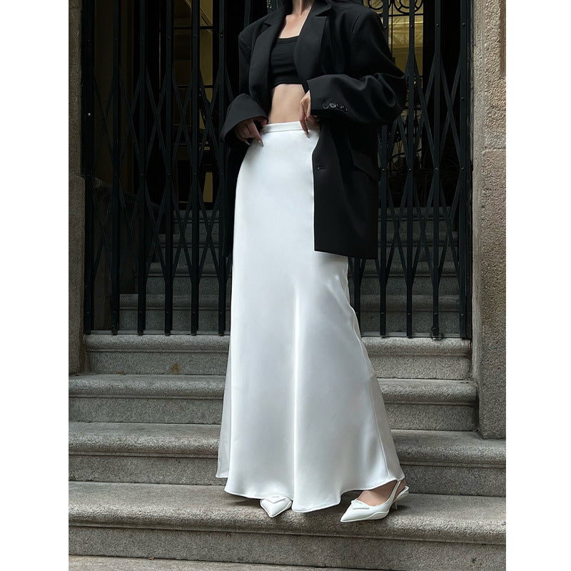 Women's Solid Color Acetate Satin Design Skirt