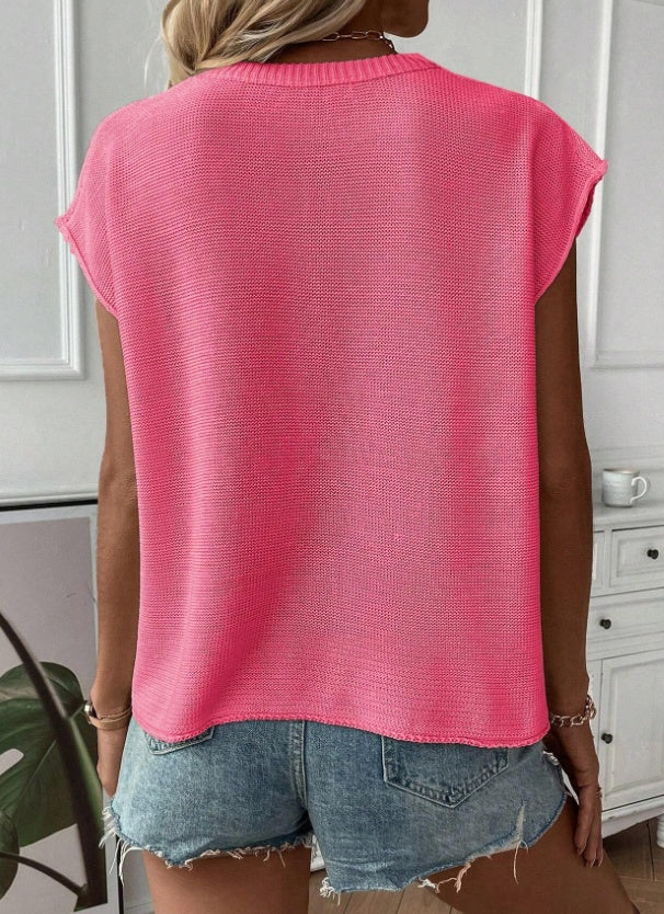 Solid Batwing Sleeve Sweater Vest
