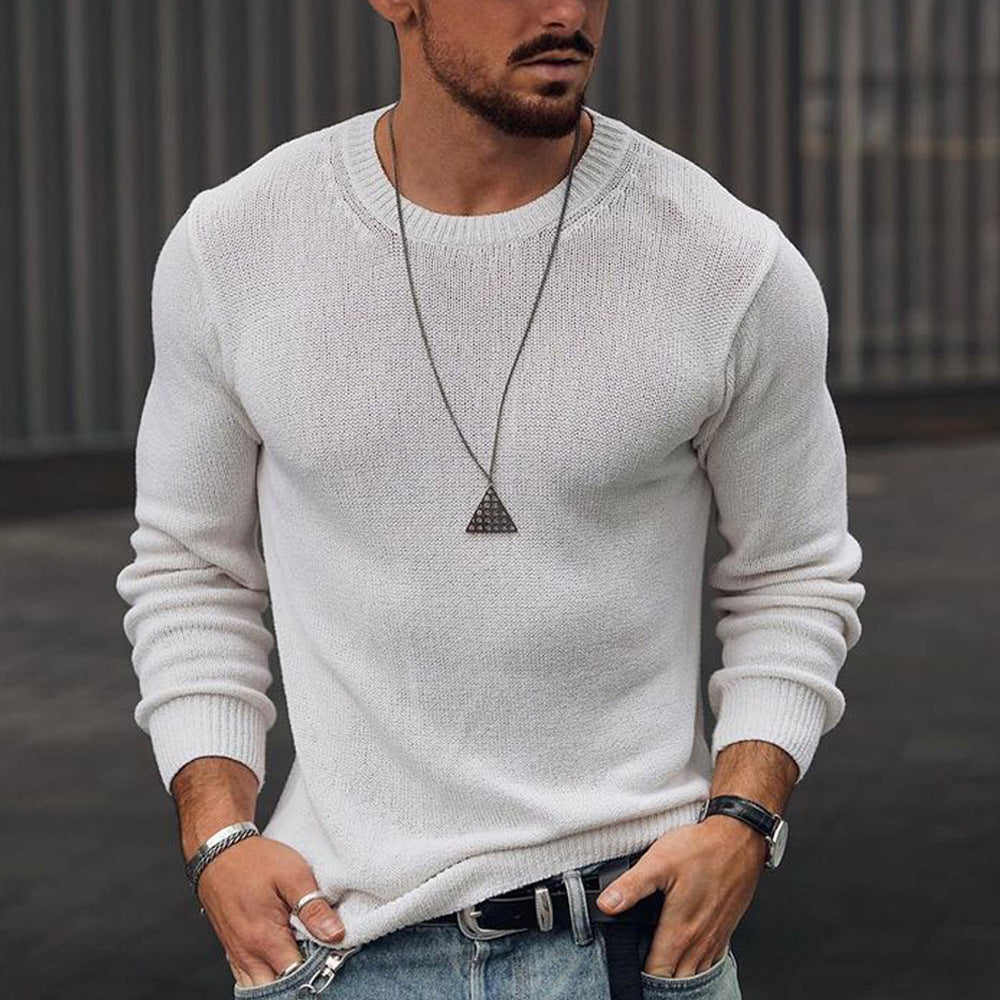 Long-sleeved Sweater Solid Color Round Neck Sweater Bottoming Shirt