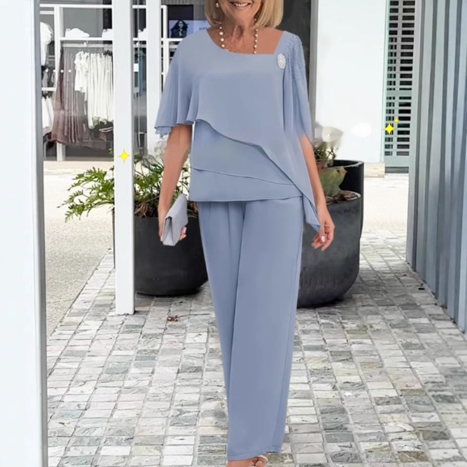 Chiffon Slimming Wide-leg Pants Two-piece Set