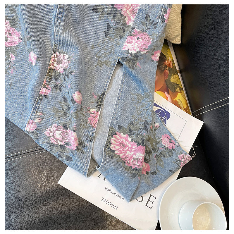 Large Design Split Denim Skirt