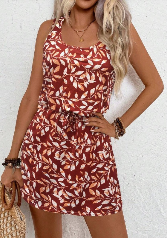 Ladies' Printed Tie-Up Sleeveless Summer Holiday Dress