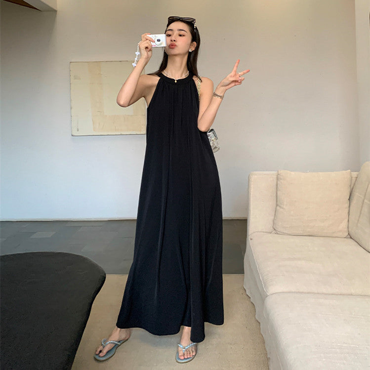 Women's Solid Color Loose Fit Sleeveless French Long Dress