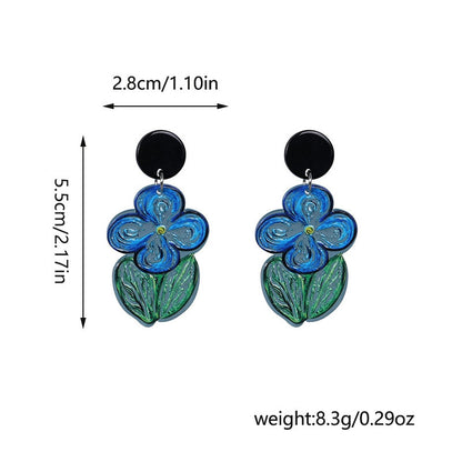Summer High-grade Oil Painting Blue Flower Earrings