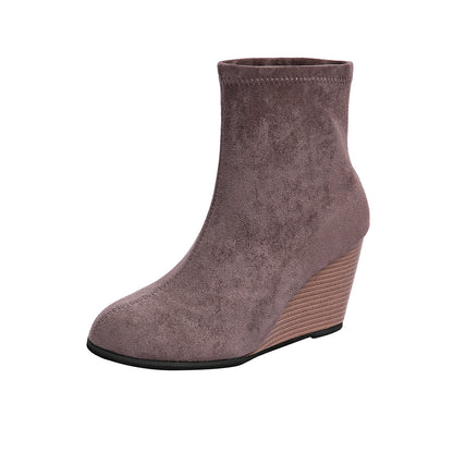 Fashion Thick-soled Wedges Boots Winter Suede Height-increasing Shoes Warm Solid Ankle Boot