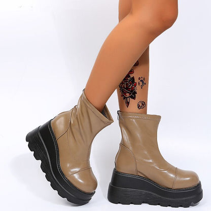 New Women's Shoes European And American Foreign Trade Plus Size Wedge Platform Zipper Martin Boots