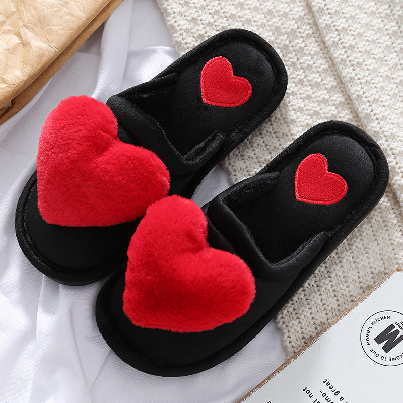 Cute Love Slipper Winter Warm Fluffy Shoes Home Slippers For Valentine's Day