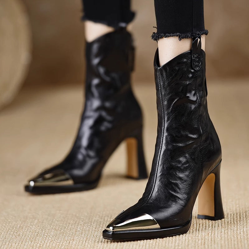 Plus Size Fashion Boots Women's Pointed-toe Retro Mid-calf