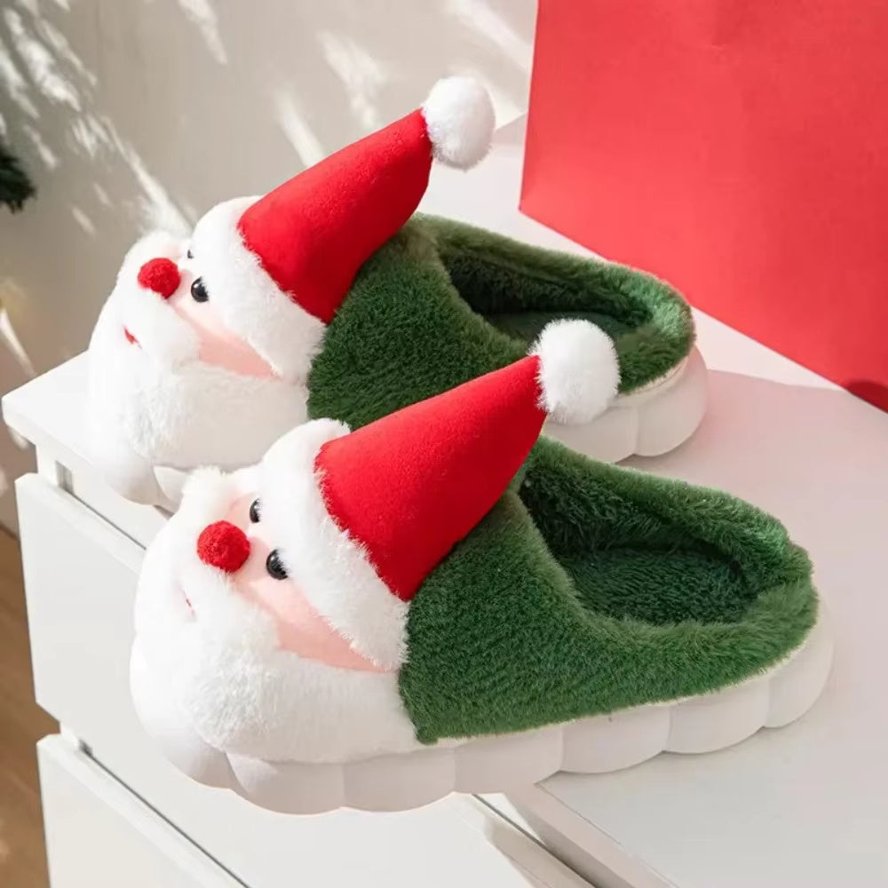 Christmas Slippers Memory Foam For Women Men Soft Plush Fuzzy Winter Holiday Slippers Cozy Plush Warm Non-Slip Holiday Slides Cute Santa Claus Footwear