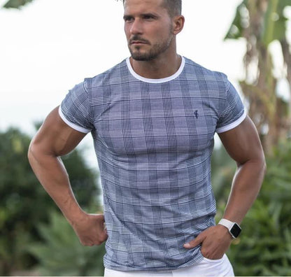 Men's Checkered Breathable Round Neck Short Sleeve