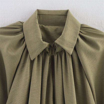 Pleated Puffy Bomber Jacket Shirt