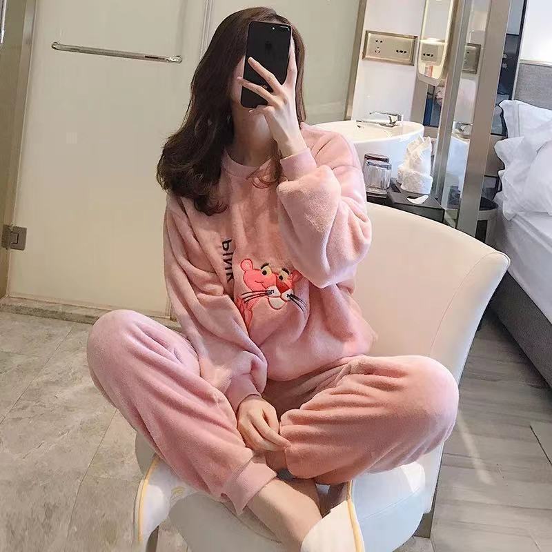 Korean Style Sweet Cute Student Autumn And Winter Coral Fleece Fleece-lined Thickened Loungewear