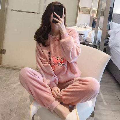 Korean Style Sweet Cute Student Autumn And Winter Coral Fleece Fleece-lined Thickened Loungewear