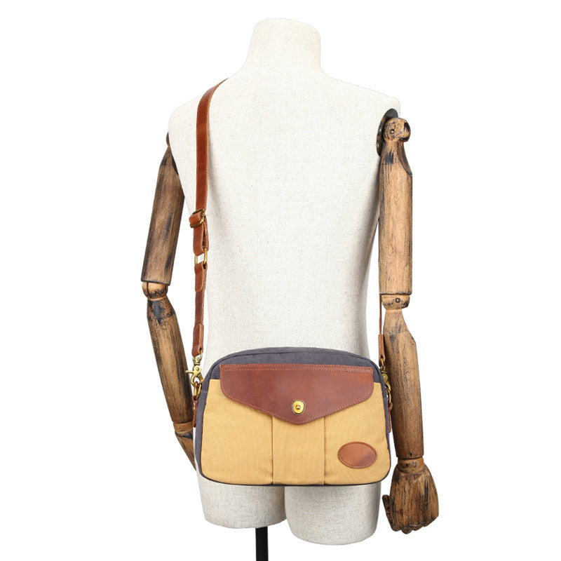 Color Blocked Retro Canvas Shoulder Crossbody Bag