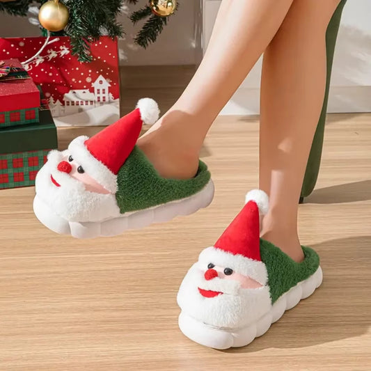 Christmas Slippers Memory Foam For Women Men Soft Plush Fuzzy Winter Holiday Slippers Cozy Plush Warm Non-Slip Holiday Slides Cute Santa Claus Footwear