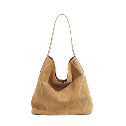 Commuter Shoulder First Layer Cowhide Matte Suede High-grade Tote Bag