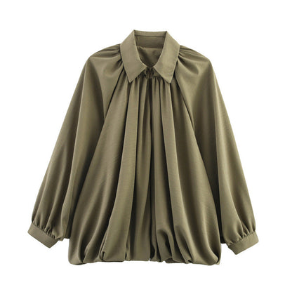 Pleated Puffy Bomber Jacket Shirt