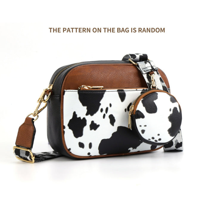 Cow Color Matching Multifunctional Zipper Crossbody Bag