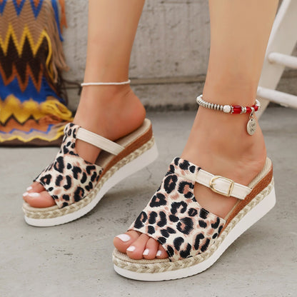 Spring New Wedge Platform Leopard Print Sandals