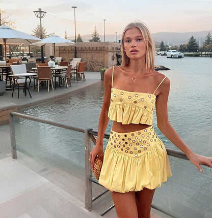 Women's New Pleated Hem Slip Dress Suit