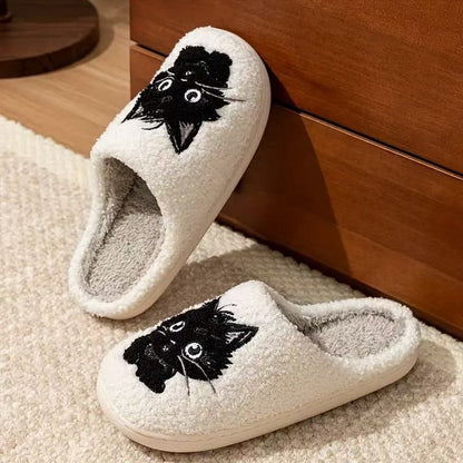Black Beard Cat Couple Men And Women Autumn And Winter Home Plush Cotton Slippers