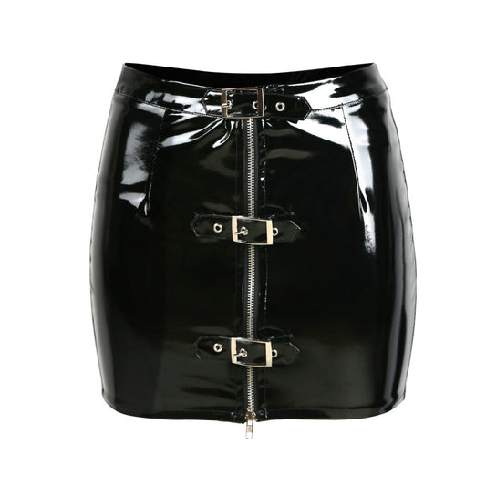 Female PU Leather Tight Fitting Hip Hugging Short Skirt