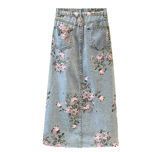 Large Design Split Denim Skirt
