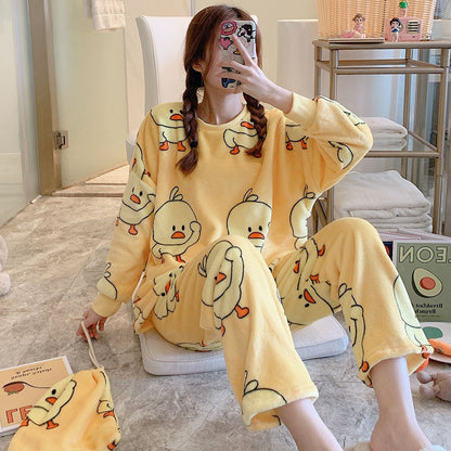 Korean Style Sweet Cute Student Autumn And Winter Coral Fleece Fleece-lined Thickened Loungewear