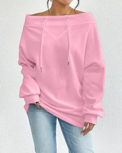 Women's Loose Casual Drawstring Off-the-shoulder Off-shoulder Top