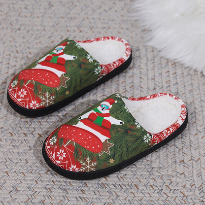 Christmas Snowman Elk Santa Claus Print Slippers Winter Warm Plush Slippers Indoor Non-slip Floor Bedroom Shoes