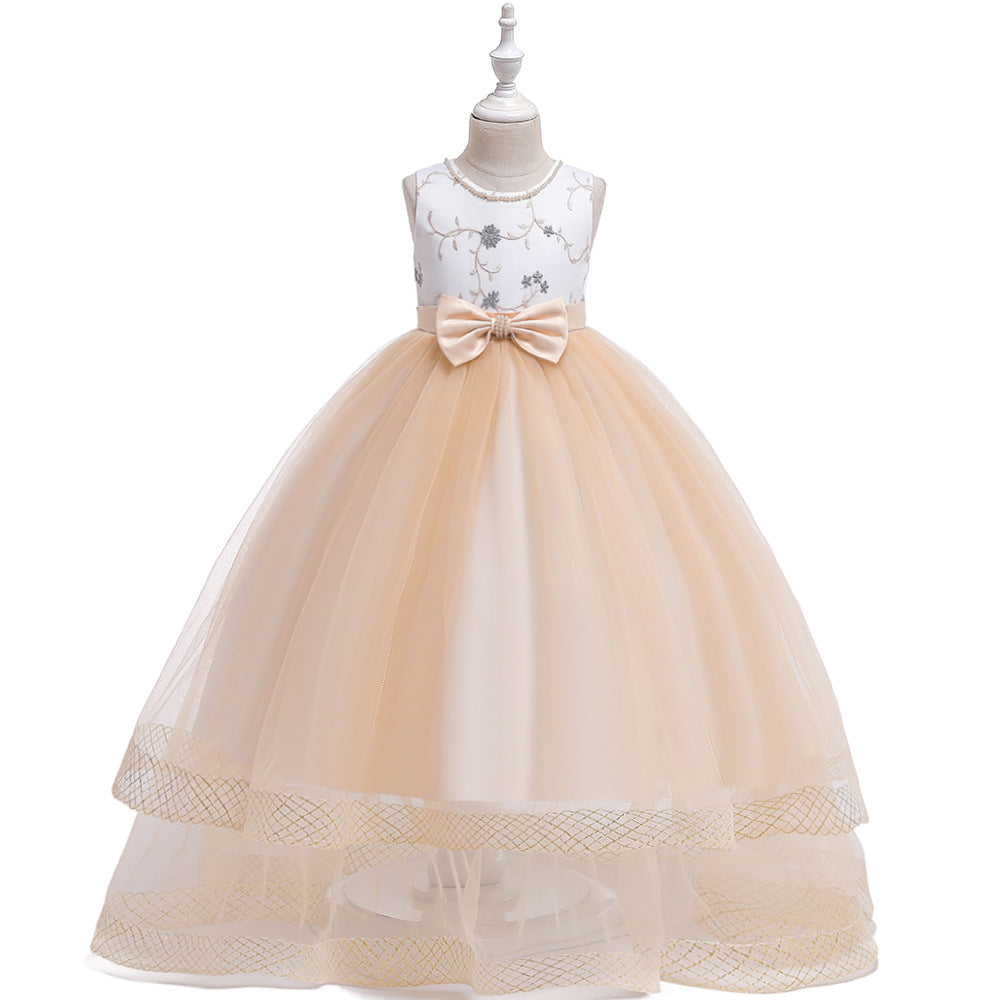 Children's Dress Birthday Girl Embroidered Net Yarn Long Skirt