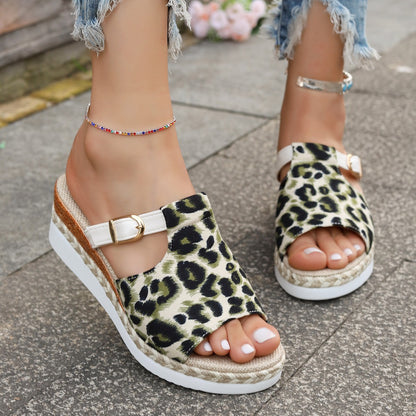 Spring New Wedge Platform Leopard Print Sandals