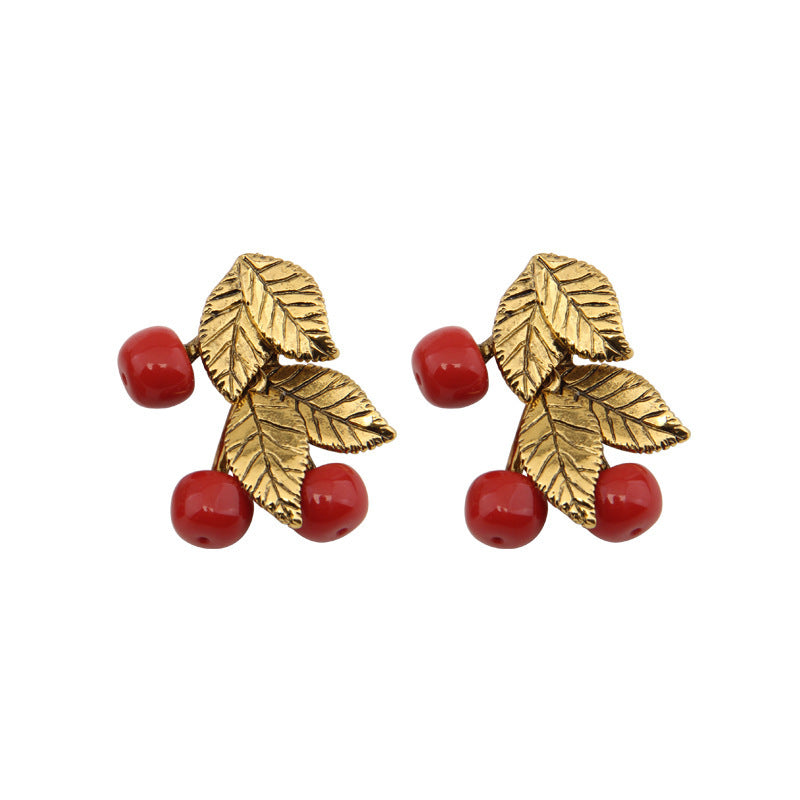 Red Cherry Unique Leaf Earrings