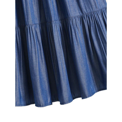 All-match Large Hem Elastic Waist Ice Silk Denim Skirt For Women