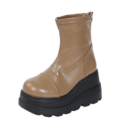 New Women's Shoes European And American Foreign Trade Plus Size Wedge Platform Zipper Martin Boots