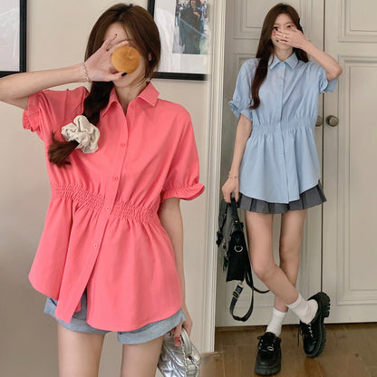 New Korean Style Fashion Waist-controlled Belly Covering Western Style Shirt Women